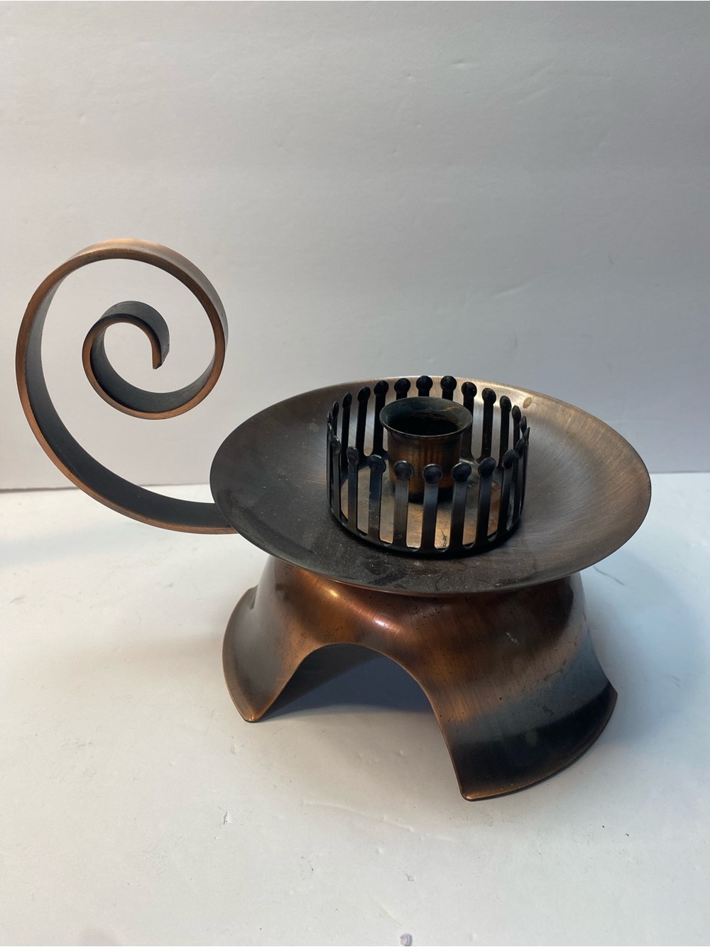 Partylite Copper Candle Holder Candle Lamp With Curved Handle